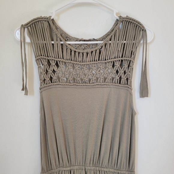 Miss Me Olive Taupe Macrame Boho Dress Small - Picture 3 of 12